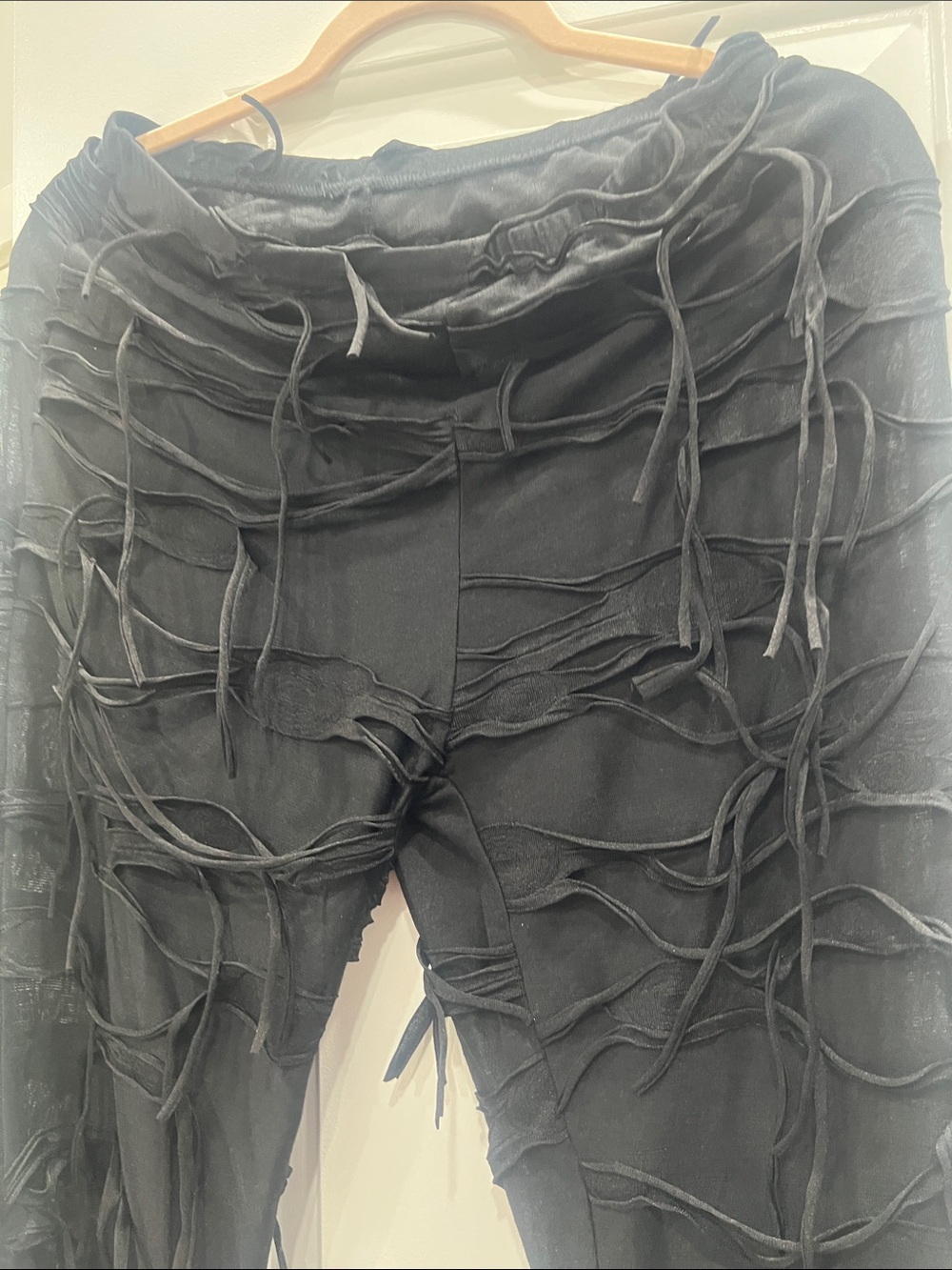 Black Distressed Tie-Detail Pants​ - Picture 2 of 3